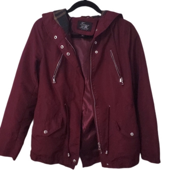 Forever Flower Jackets & Blazers - Forever Flower Maroon Hooded Utility Jacket